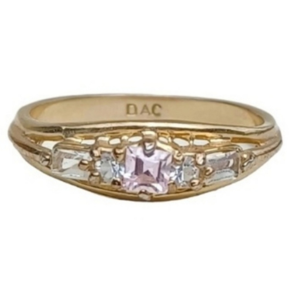 DAC Pink Sapphire and CZ Gold Ring